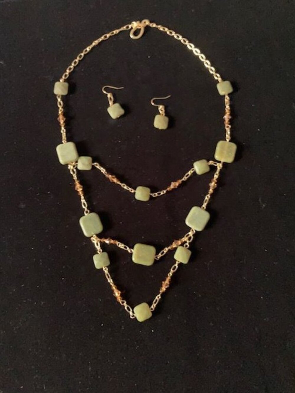 Green Stone and Gold Necklace and Earring Set